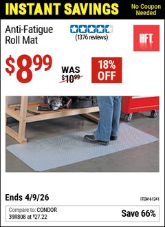 Harbor Freight Coupon HFT ANTI-FATIGUE ROLL MAT Lot No. 61241 Expired: 4/9/26 - $8.99