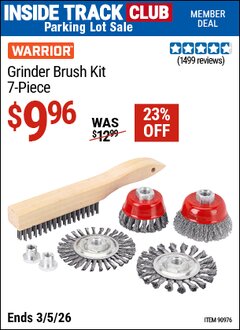 Harbor Freight ITC Coupon WARRIOR GRINDER BRUSH KIT, 7-PIECE Lot No. 90976 Expired: 3/5/26 - $9.96